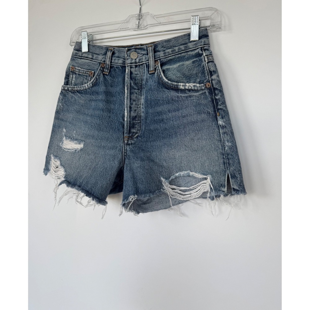 AGOLDE Dee High Rise‎ Distressed Organic Cotton  Denim Shorts Blue Size 24Beach